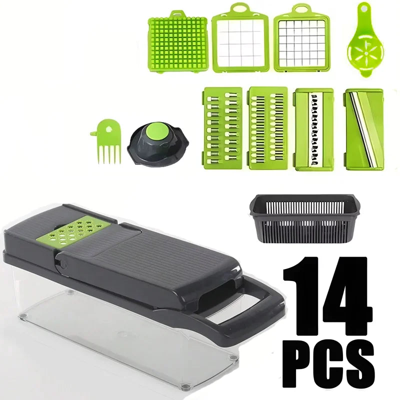 14 In 1 Vegetable Chopper, Onion Dicer, Food Slicer And Cutter With 8 Blades And Container, Multifunctional Kitchen Gadget