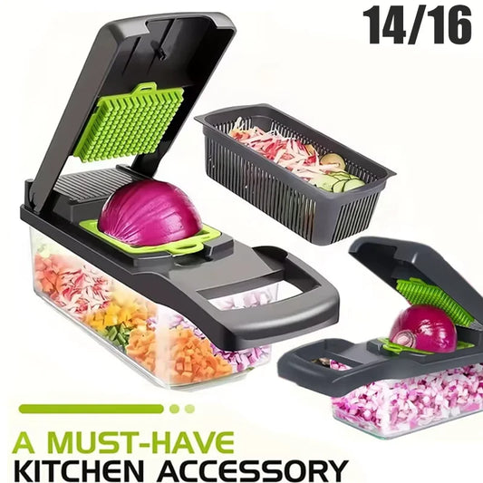 14 In 1 Vegetable Chopper, Onion Dicer, Food Slicer And Cutter With 8 Blades And Container, Multifunctional Kitchen Gadget