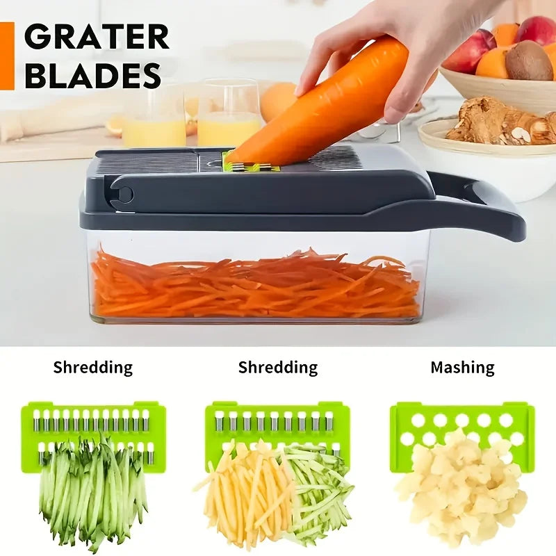 14 In 1 Vegetable Chopper, Onion Dicer, Food Slicer And Cutter With 8 Blades And Container, Multifunctional Kitchen Gadget